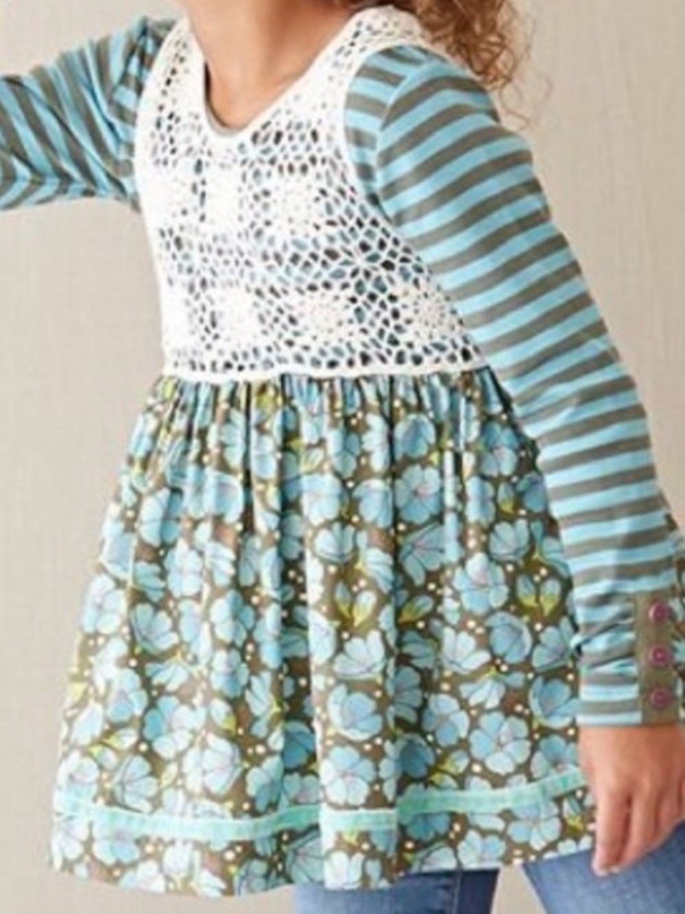 Matilda Jane Cream Crochet Bodice Blue Floral Dress